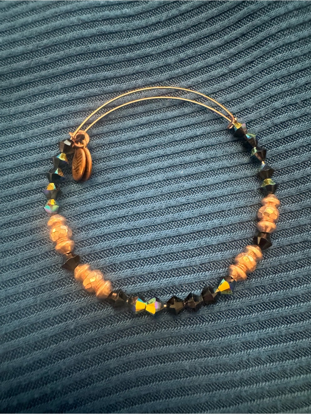 Alex and Ani Rose Gold and Black Faceted Bead Bracelet